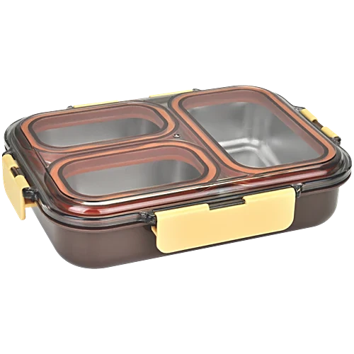 Pratap Lunch Box Steel, Ceelik Trio, Brown, 600ML