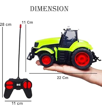 KEBY Rechargeable 4 Function Remote Control Farmer Tractor with LED Light ofr Kids (Green)