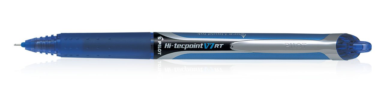 Pilot Hi-Tecpoint V7 RT 0.7mm Fine Point Pure Liquid Ink Retractable Roller Ball Pen with Dimpled Rubber Grip | Blue Ink