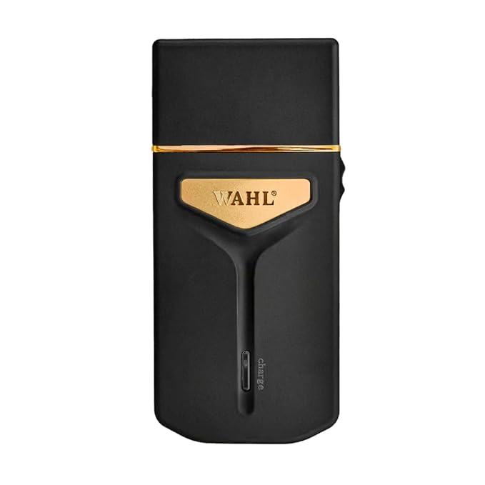 Wahl Travel Shaver USB, 0.4 mm cutting length, 45 minutes run time, Perfect travel companion with USB charging facility, Extra Cutting blade and foil to move along the contours, Black & Gold - 3025441IN
