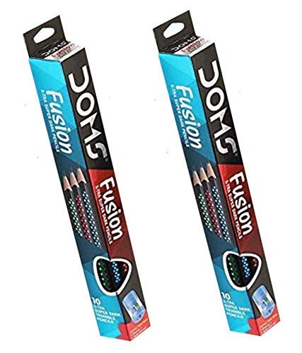 DOMS Fusion Xtra Super Dark Pencil School Stationary Rubber Tipped Graphite for Kids, Boys & Girls