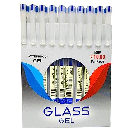 FLAIR Glass 0.6mm Gel Pen Stand | Transparent Glass Design With Soft Rubber Grip | Waterproof Low-Viscosity Ink For Smudge Free Writing | Blue, Black & Red Ink, Pack of 10 Pens