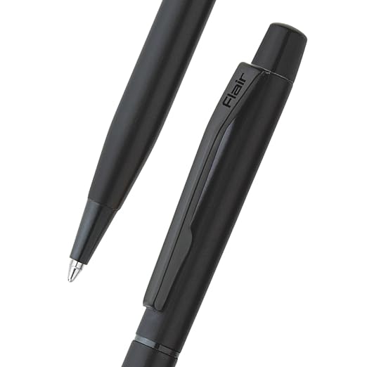 FLAIR Platinum Series Noir Designer Metal Ball Pen Box Pack | Matt Black Finish With Slim Design | Twist Mechanism For Smudge Free Writing | Durable, Refillable Pen | Blue Ink, Pack of 1