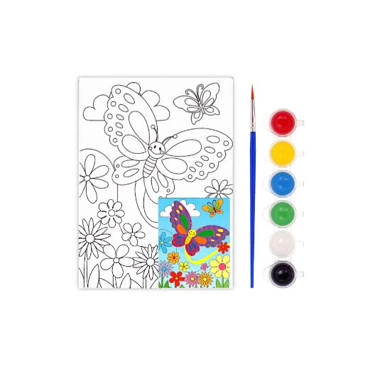 ART & CRAFT Painting Craft Kit for Kids- 1 Mini Pre- Drawn Canvas Panel and 6 Poster Colors Set with a Painting Brush for Kids Hobby Learning Painting Drawing Art and Craft DIY Sets Gift Sets