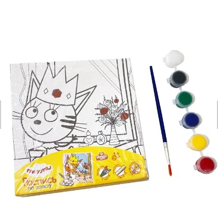 ART & CRAFT Painting Craft Kit for Kids- 1 Mini Pre- Drawn Canvas Panel and 6 Poster Colors Set with a Painting Brush for Kids Hobby Learning Painting Drawing Art and Craft DIY Sets Gift Sets