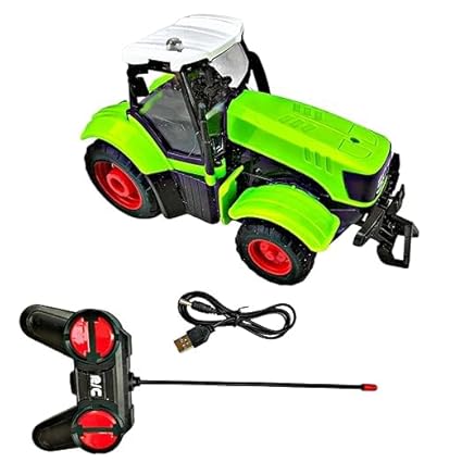 KEBY Rechargeable 4 Function Remote Control Farmer Tractor with LED Light ofr Kids (Green)