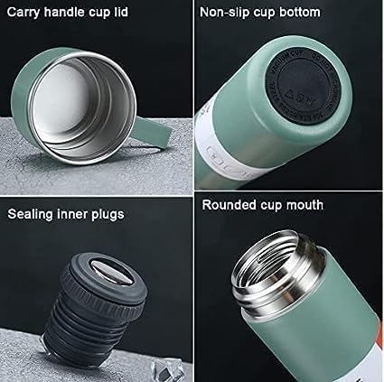 AMKAY Stainless Steel Vacuum Flask with 3 Steel Cups Combo Set; Hot and Cold Insulated Double Layer Thermos Flask for Gift Tea Coffee Water Bottle 680ML