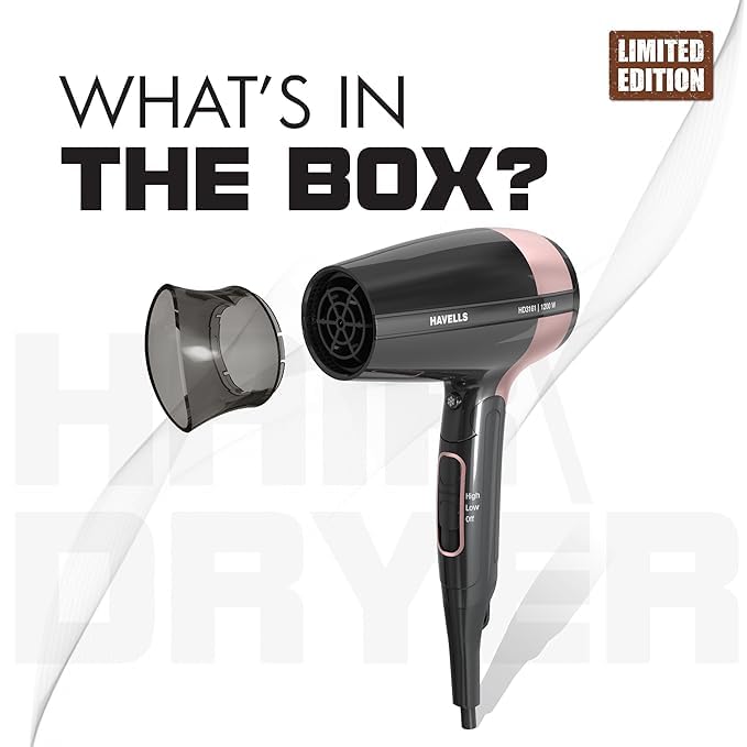 Havells 1200W Foldable Hair Dryer; 3 Heat Settings With Cool Shot (Hot/Cool/Warm),Heat Balance Technology|Cool Black|Your Perfect Blow Dry Companion F