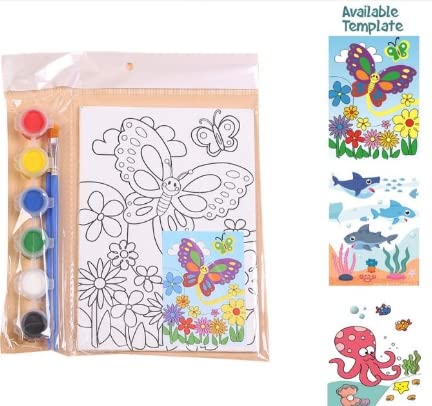 ART & CRAFT Painting Craft Kit for Kids- 1 Mini Pre- Drawn Canvas Panel and 6 Poster Colors Set with a Painting Brush for Kids Hobby Learning Painting Drawing Art and Craft DIY Sets Gift Sets