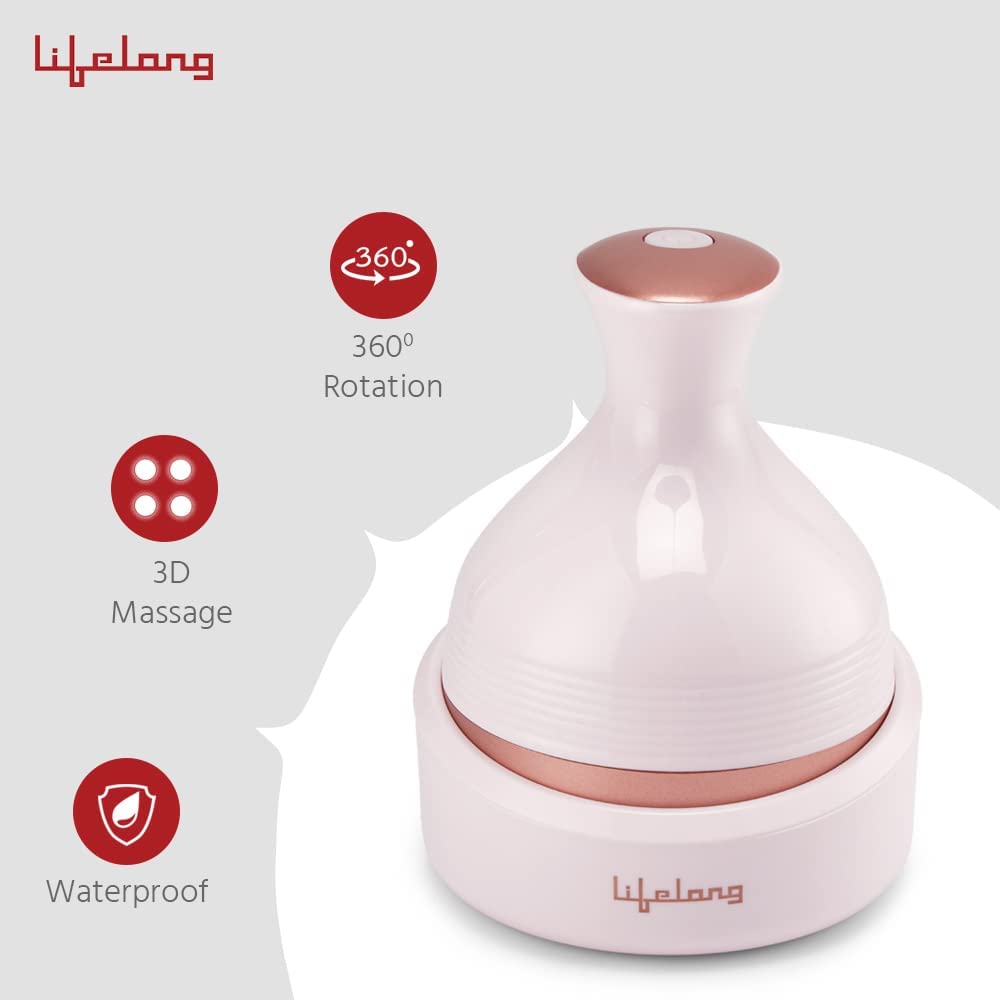 Lifelong LLM225 Rechargeable Head, Scalp Full Body Pain Relief Massager, Electric Head Kneading Massager,4 Speed Modes,Handheld Portable Head Scratcher for Hair Growth,Deep Clean & Relaxation,Brown