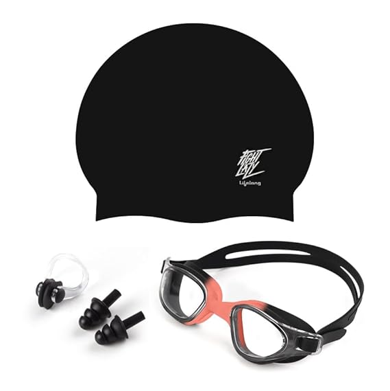 Lifelong Silicone Swimming Combo Kit | Waterproof Swim Cap with Earplugs & Nose Clip | Anti-Fog Swim Goggles | Comfortable Fit Swimming Accessories (ASL)