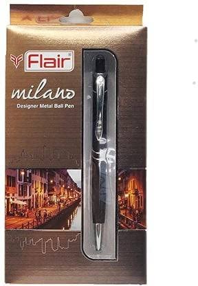 FLAIR Milano Designer Ball Pen Box Pack | Metal Body With Stylish Design | Retractable Mechanism For Smudge Free Writing | Durable, Refillable Pen | Blue Ink, Pack of 1