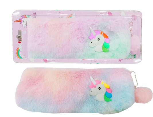 Unicorn Soft Pouch Unicorn Fur Cotton Pouch Multipurpose Unicorn Pencil Case Pencil Pouch for Girls Cute Fur Pouch Zipper Closer Storage Bag Travel Pouch Best Return Gift Pack of 1