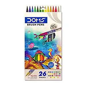 Doms Non-Toxic Multicolor 26 Shades Brush Pens Set | Super Soft Fine Tip Brush Pens | Diverse 26 Shades | Water Based Ink | Includes Gold & Silver Shades