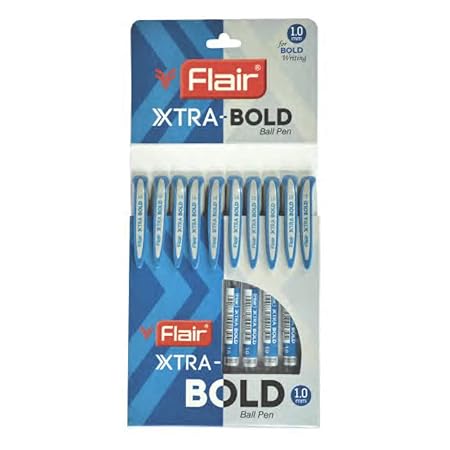 FLAIR Xtra Bold Ball Pen Wallet Pack | Tip Size 1.0 mm | Bold Writing With Comfortable Grip | Smooth Ink Flow System For Smudge Free Writing | Black Ink, Pack of 10