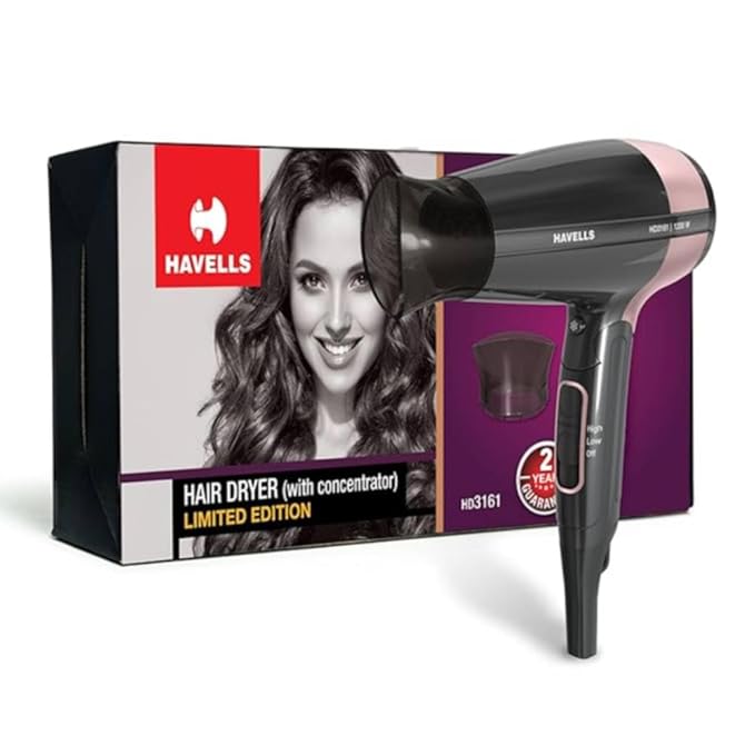 Havells 1200W Foldable Hair Dryer; 3 Heat Settings With Cool Shot (Hot/Cool/Warm),Heat Balance Technology|Cool Black|Your Perfect Blow Dry Companion F