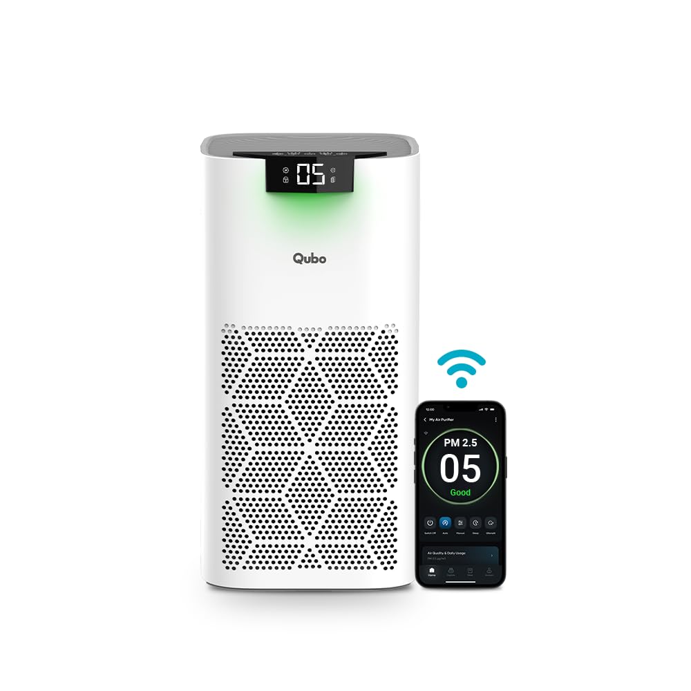Qubo Smart Air Purifier Q500 for Home by Hero Group | Q500 Sq Ft | 99.99% Allergen Removal | True HEPA13 | 9000 Hrs Filter Life | App & Voice Control | Energy Saving | Ultra-Quiet BLDC Motor (White)