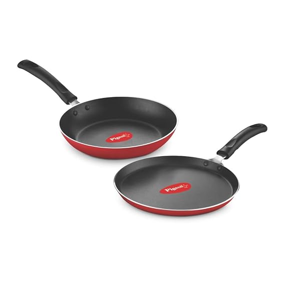 Pigeon Aluminium Nonstick Duo Pack Flat Tawa 250 and Fry Pan 200 Gift Set