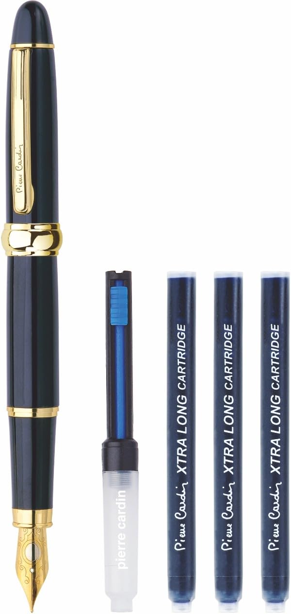 Pierre Cardin President Exclusive Fountain Pen Blister Pack | Metal Body With Smudge Free Writing | Free Coverter & 3 x Xtra Long Cartridges | Ideal For Gifting | Blue Ink, Pack Of 1