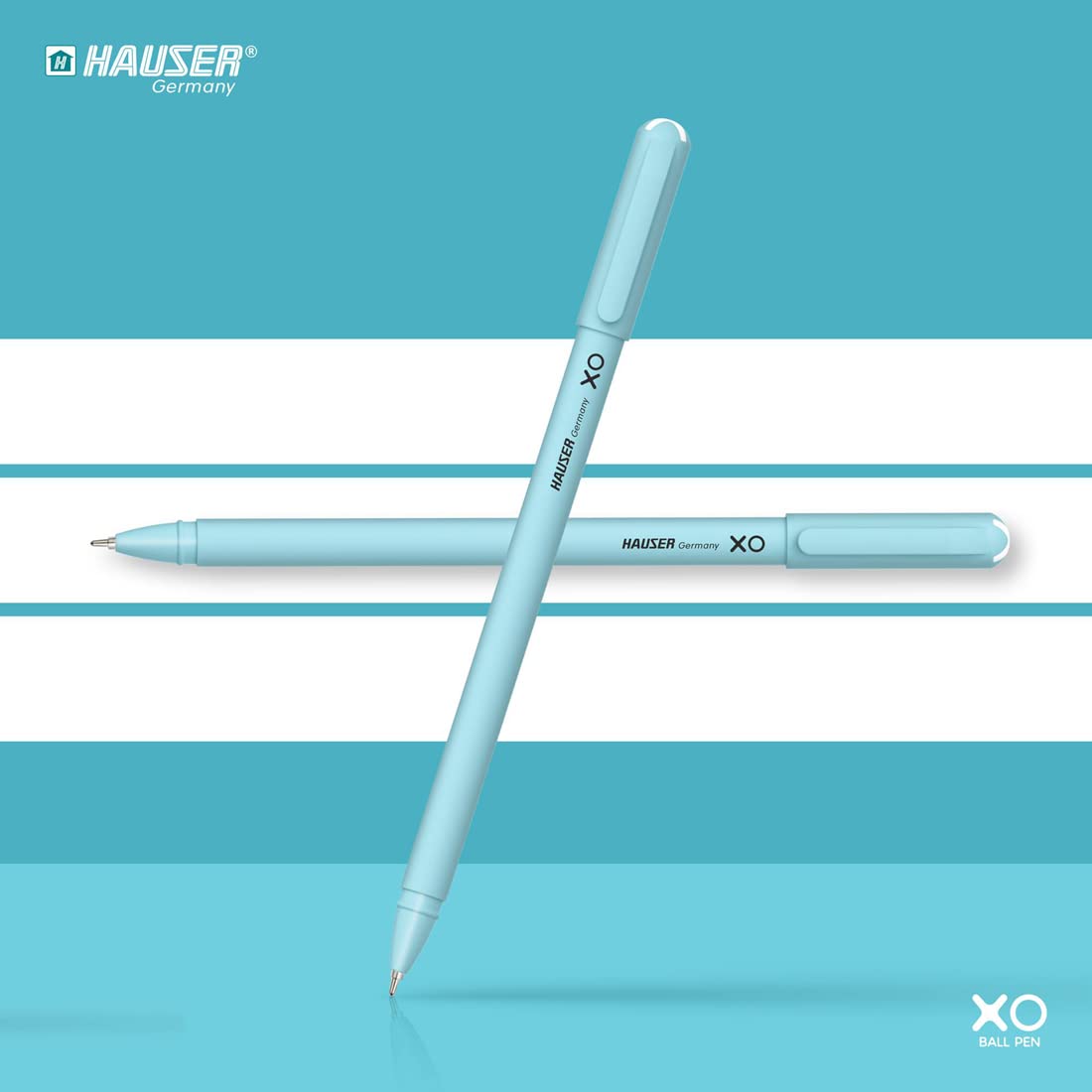 Hauser XO 0.7mm Ball Pen Box Pack | Sleek Body & Minimalistic Design | Matt Finish & Solid Body Type | Low Viscosity Ink With Ultra Durable Tip | Blue Ink, Pack of 10 Pens