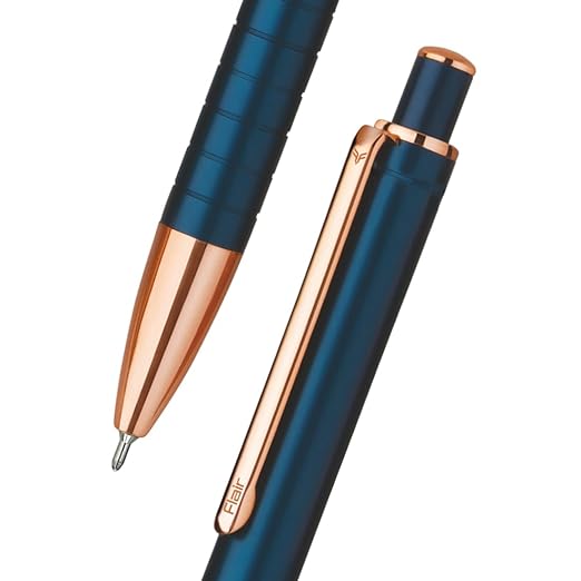 FLAIR Platinum Series Stellar Designer Metal Ball Pen Box Pack | Elegant Body Colour With Rose Gold Trims | Swiss Tip Technology With Retractable Mechanism | Smudge Free Writing | Blue Ink, Pack of 1