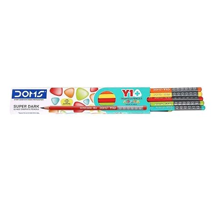 Doms Y 1 + Super Dark HB/2 Graphite Pencil Box Pack | Triangular Shape For Easy Hold & Comfortable Writing | Free One Eraser & Sharpner With Each Pack