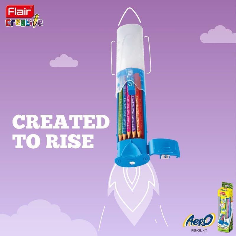 FLAIR Creative Series Aero Pencil Smart Kit | Colourful 2B Lead Pencils | Fun & Functional Box | Stationery Kit Ideal For Gifting | Set Of 10 Wooden Pencils, 1 Eraser & 1 In-Built Sharpener.