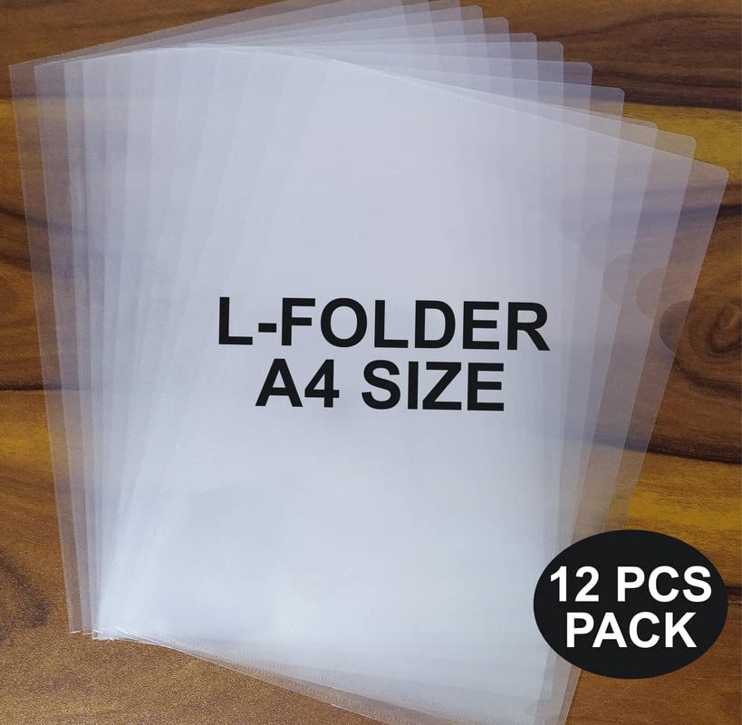 Digismart* A4 Size L-Folder (Pack of 12), Full Size A4, Transparent Plastic Container for Papers, Document File/Folder|Suitable for School, Offices & Projects