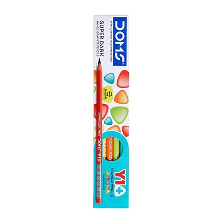 Doms Y 1 + Super Dark HB/2 Graphite Pencil Box Pack | Triangular Shape For Easy Hold & Comfortable Writing | Free One Eraser & Sharpner With Each Pack
