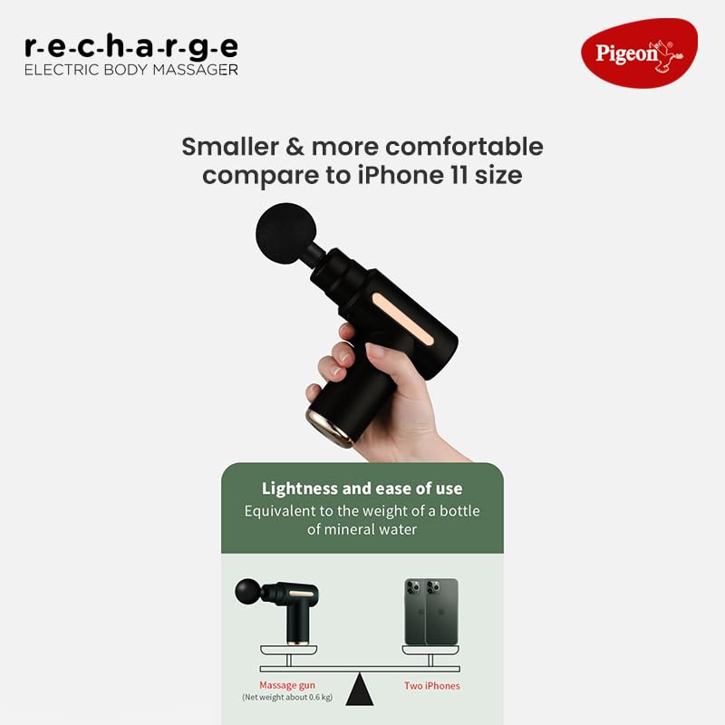 Pigeon Pulse Gun Massager With Digital Display,4 Heads,6 Speed,Rechargeable,Handheld,Percussion Muscle For Full Body Pain Relief,Muscle Relaxation Of Neck,Shoulder,Back,Foot For Unisex (Black)
