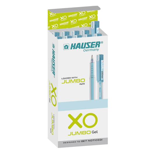 Hauser XO Jumbo Gel Pen Box Pack | Water Proof Ink For Smooth Flow System | Comfortable Grip With Smudge Free Writing | Smooth, Sturdy & Refillable Pen | Blue Ink, Pack of 10 Pens