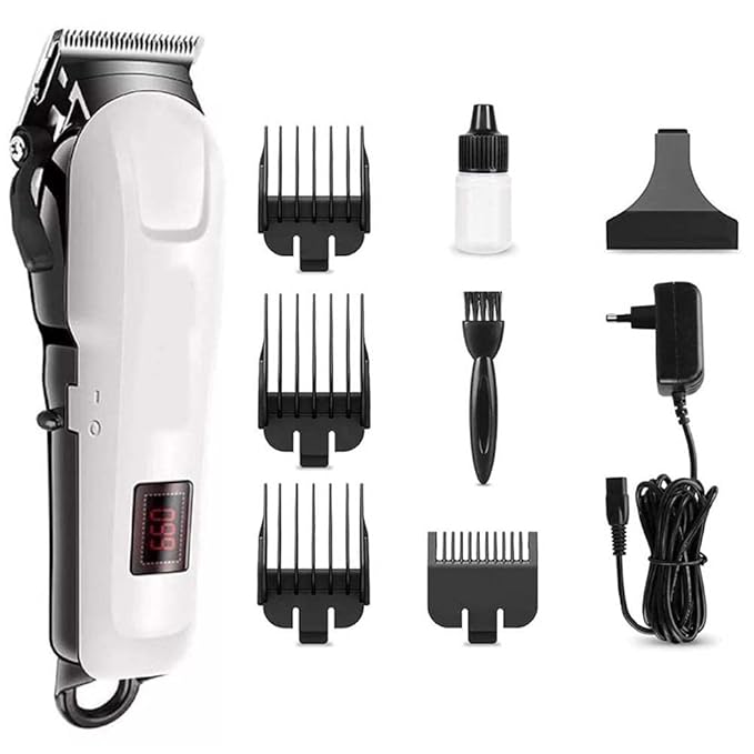 Kubra 809A Professional Corded/Cordless Rechargeable Trimmer With Length Adjustment Setting 60Mnts Runtime, White