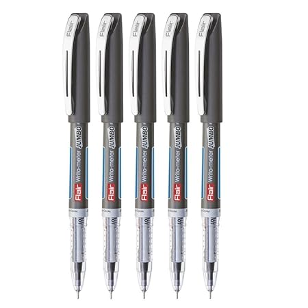 FLAIR Writometer Jumbo Ball Pen | Stainless Steel Tip | Our Longest Writing Pens, Writes Upto 12500 Meters | Ensures Smoothness & Durability | Blue Ink, Pack of 10