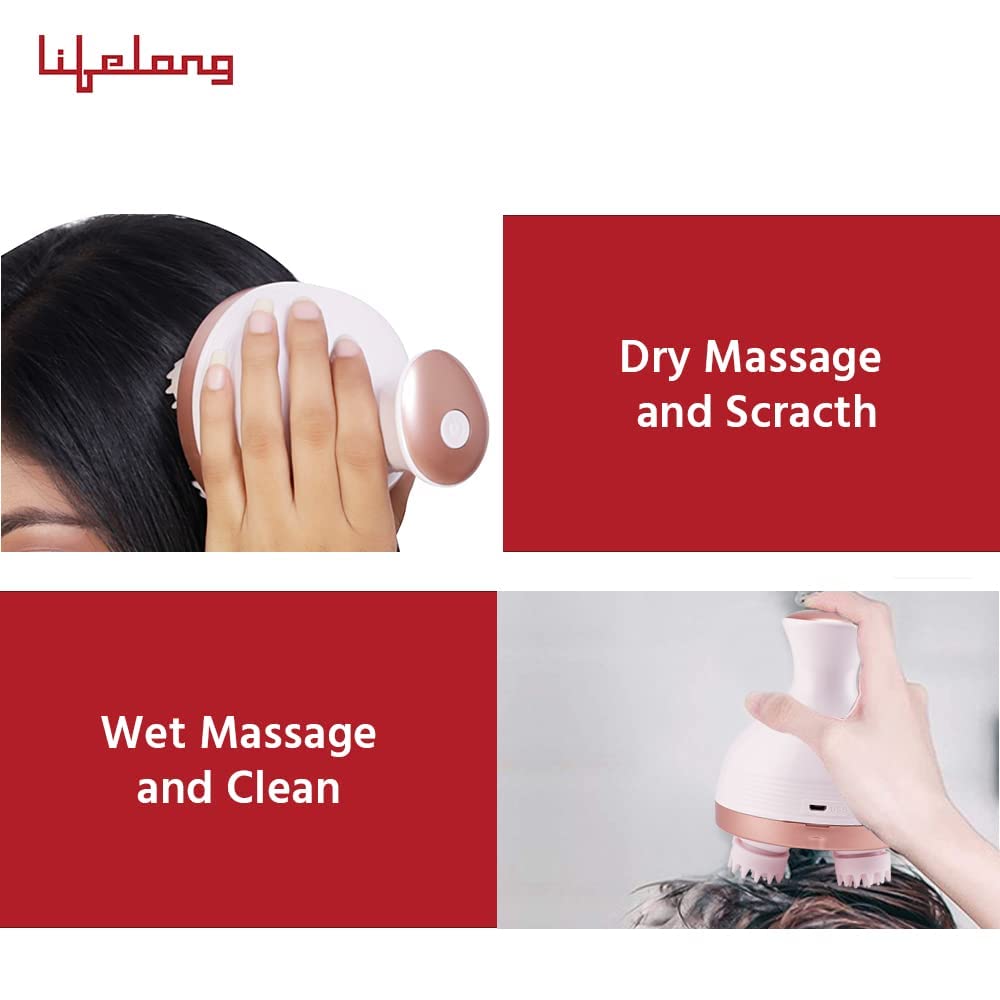 Lifelong LLM225 Rechargeable Head, Scalp Full Body Pain Relief Massager, Electric Head Kneading Massager,4 Speed Modes,Handheld Portable Head Scratcher for Hair Growth,Deep Clean & Relaxation,Brown