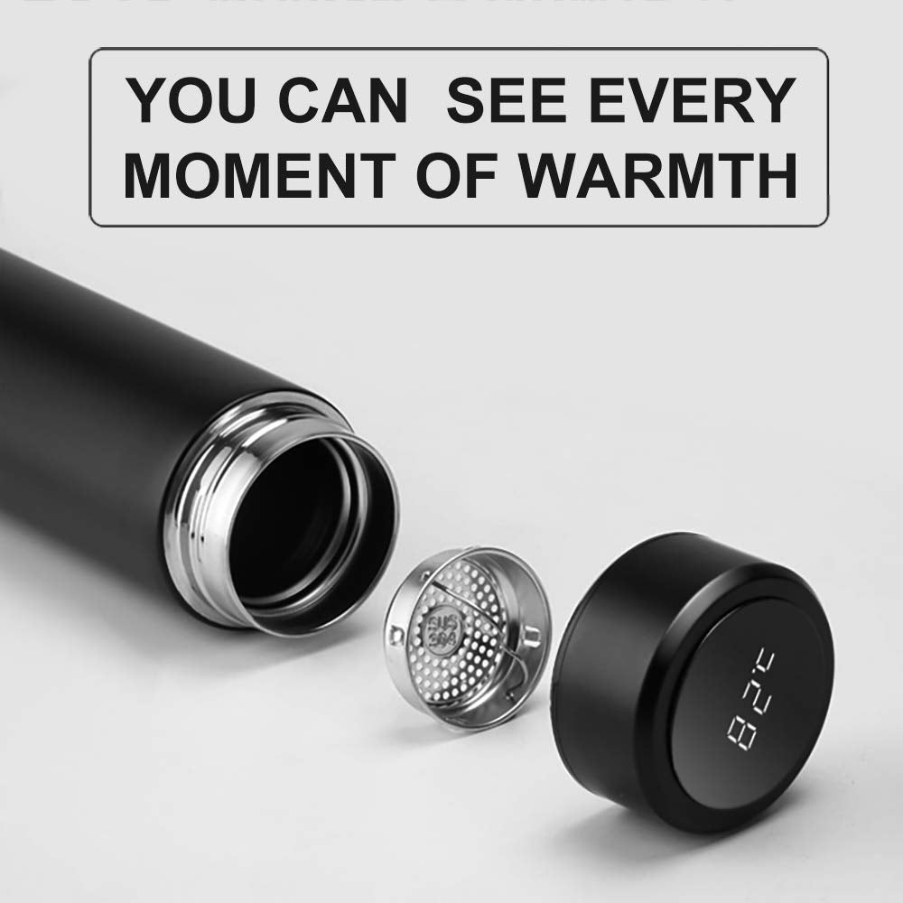 Smart LED Active Temperature Display Indicator Vacuum Insulated Bottle Stainless Steel Thermos Hot & Cold Bottle with Liquid Temperature Display (500ml) (Black)