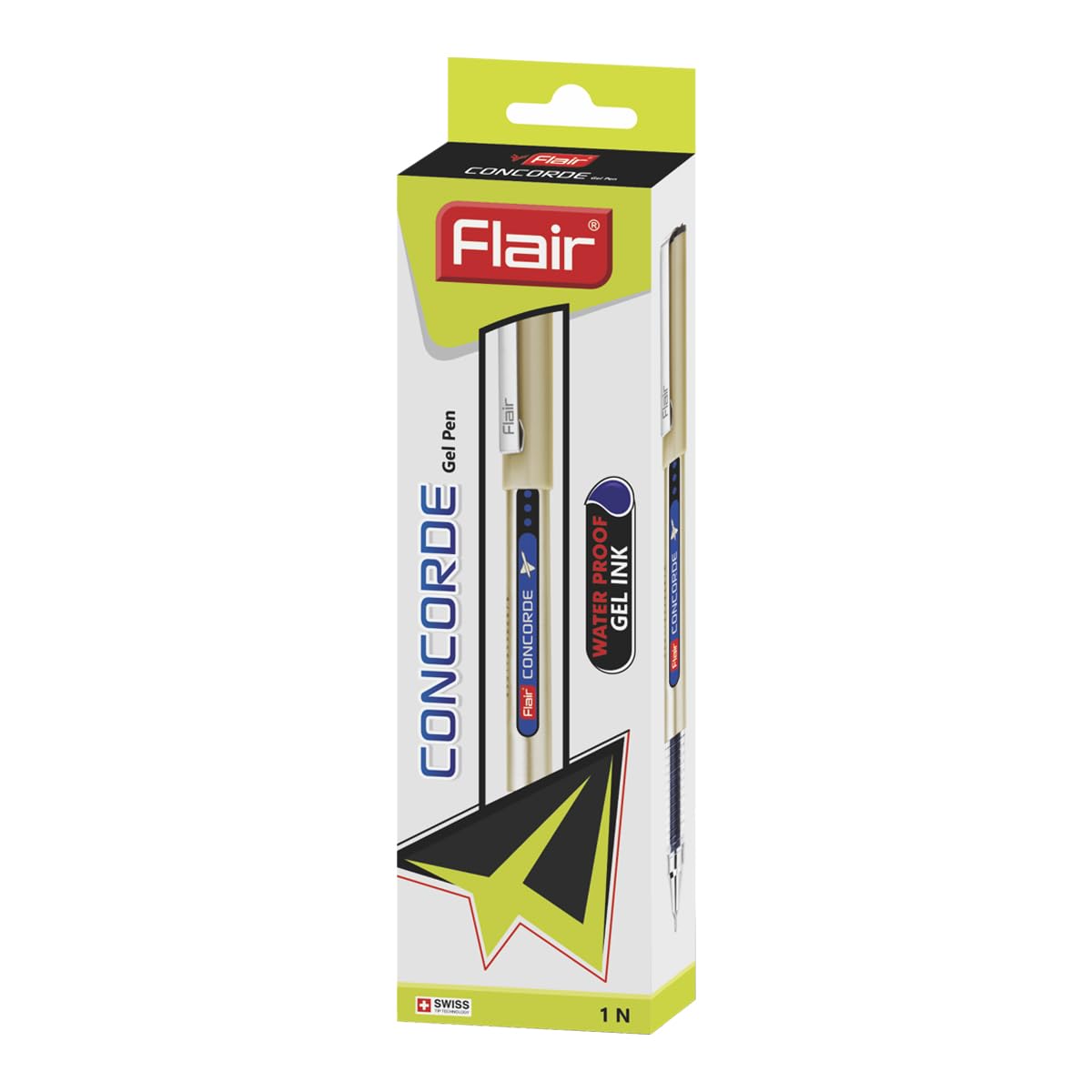 FLAIR Concorde Gel Pen Box Pack | Diamond Tip With Waterproof Gel Ink | Classy Looks & Smudge Free Writing | Durable, Refillable Pen | Blue Ink, Pack of 10