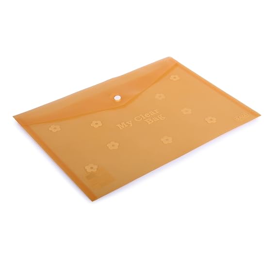 SAYA Golden Border Clear Bag Pack of 2 (A4 + FS Size) SY221 | Premium Transparent Document Folder | Waterproof Button Closure File Bag | Ideal for Certificates, Office, School & Home Use