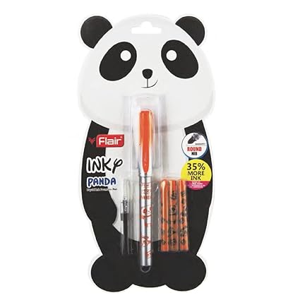 FLAIR Inky Series Panda Liquid Ink Fountain Pen Blister Pack | Free 4 Pieces X-Large Jumbo Cartridges | Cute & Stylish Pen For Kids Girls Students Teens Gifts | Blue Ink