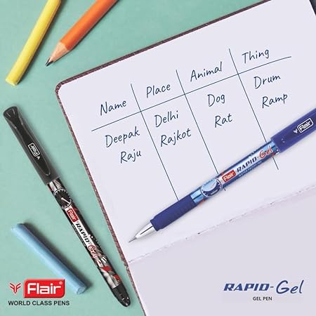 FLAIR Super Smooth Rapid Gel Pen | Tip Size 0.5 mm | Elegant Metal Clip With Soft Rubber Grip | WaterProof Ink For Smudge Free Writing | Ideal for School, Collage & Office | Blue Ink Pack of 3 pcs