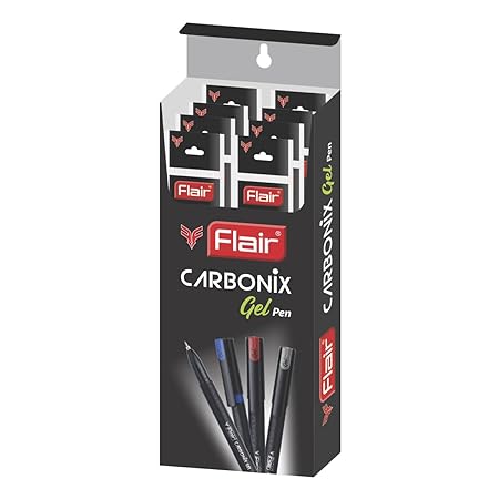 FLAIR Carbonix 0.5 mm Gel Pen Box Pack | Low-Viscosity Ink For Smudge Free Writing | Comfortable Grip For Smooth Writing Experience | Blue Ink, Pack Of 10 Gel Pens