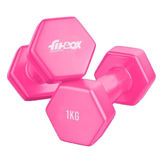 FitBox Sports Premium 2kg (1kg x 2) Vinyl Coated Cast Iron Dumbbells for Exercise & Fitness | Strength Training for Home Gym - Panther Pink (ASL)