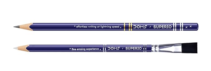 Doms Superio Super Dark Graphite Pencils Pack of 10 Pencils| With FREE 1 Eraser 1 Pencil Sharpner 1 Point Protection Cap & 1 Cleaning Brush| With Storage Case Metal Body