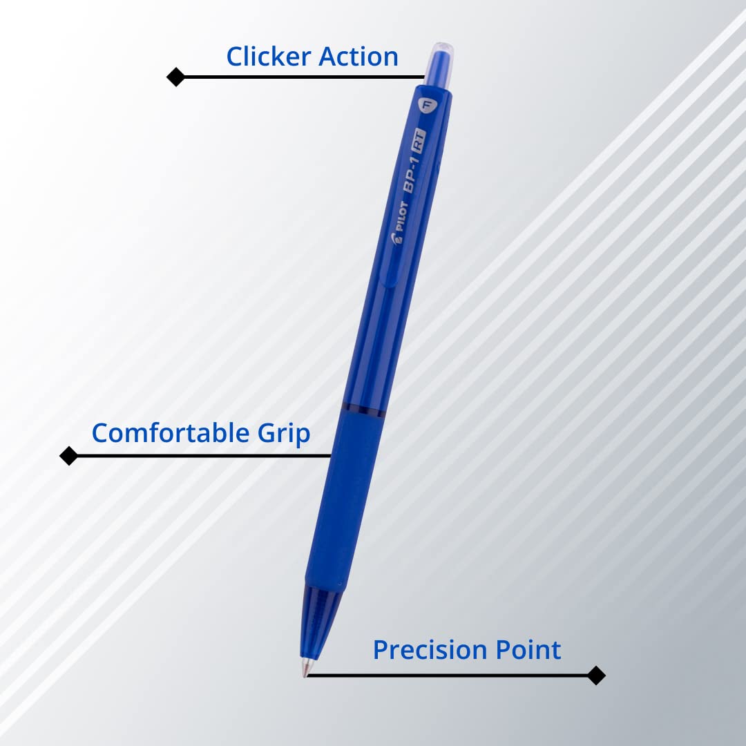 Pilot BP-1 RT 0.7mm Fine Tip Ball Pen with Soft Rubber Grip | Blue Ink