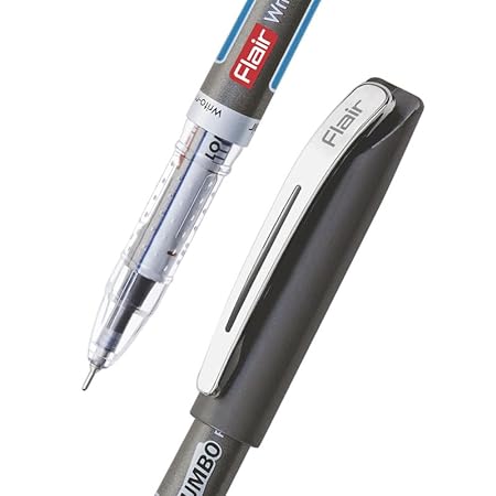 FLAIR Writometer Jumbo Ball Pen | Stainless Steel Tip | Our Longest Writing Pens, Writes Upto 12500 Meters | Ensures Smoothness & Durability | Blue Ink, Pack of 10