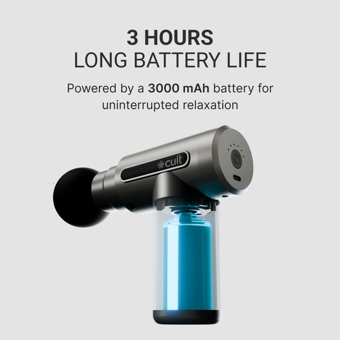 Cult Impact Deep tissue massage gun, 3000mAh battery, 6-speed intensity, Silicone round head, Full body gun massager.