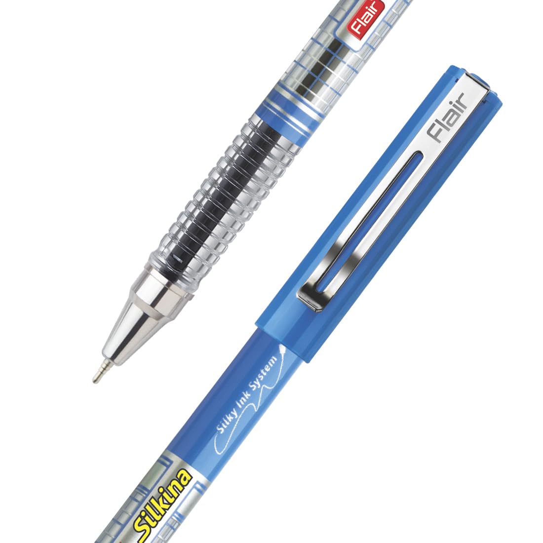 FLAIR Silkina Fine Tip Ball Pen Pack | Tip Size 0.7 mm | Comfortable Grip for Smooth Writing | School and Office Stationery | Blue Ink, Pack of 10