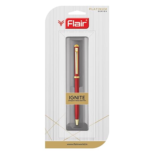 FLAIR Platinum Series Ignite Ball Pen Blister Pack | Swiss Tip Technology With Twist Mechanism | Sleek Design With Metal Body | Crystal Studded On Top | Blue Ink, Body Color May Vary