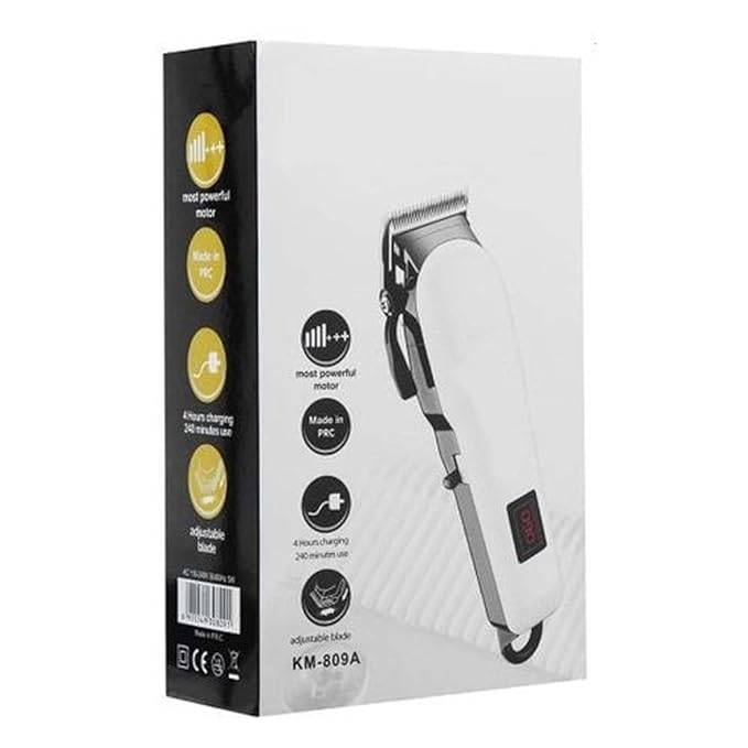 Kubra 809A Professional Corded/Cordless Rechargeable Trimmer With Length Adjustment Setting 60Mnts Runtime, White