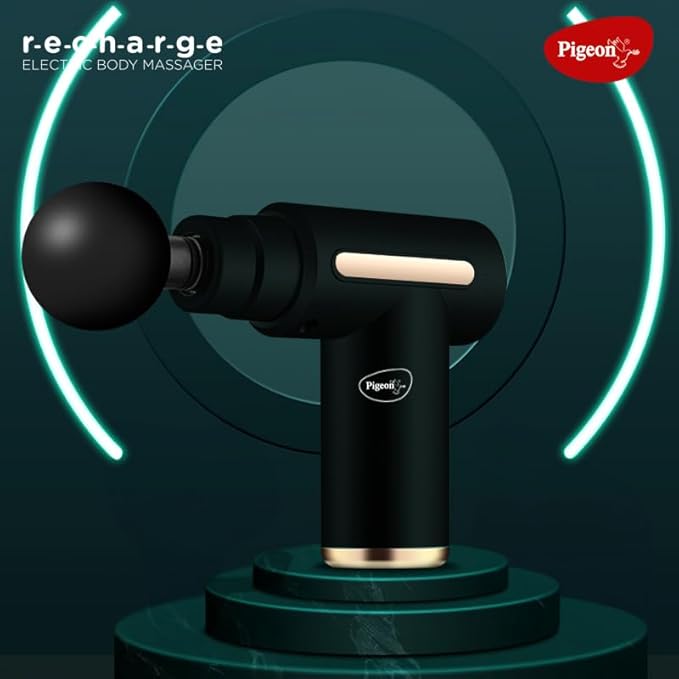 Pigeon Pulse Gun Massager With Digital Display,4 Heads,6 Speed,Rechargeable,Handheld,Percussion Muscle For Full Body Pain Relief,Muscle Relaxation Of Neck,Shoulder,Back,Foot For Unisex (Black)
