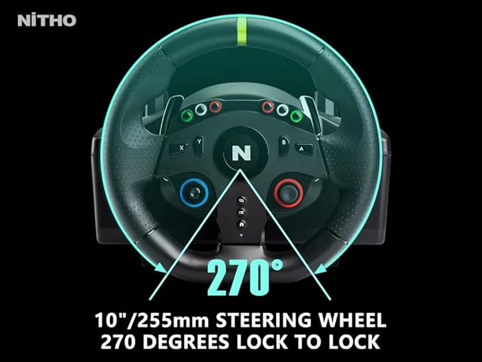 Nitho Drive Pro ONE V24 Gaming Racing Wheel and Pedals, 270 Degree Steering Wheel for PC, PS4, Xbox One, Xbox Series X|S, Switch, Driving Car Simulator - for Arcade Games Only
